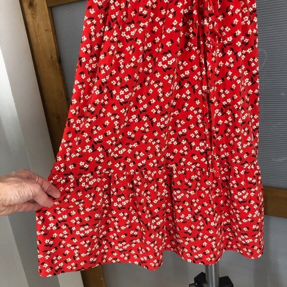 BR Fcty Red White Floral Fit & Flare Flounce Hem Short Sleeve Dress Sz M - Picture 7 of 15